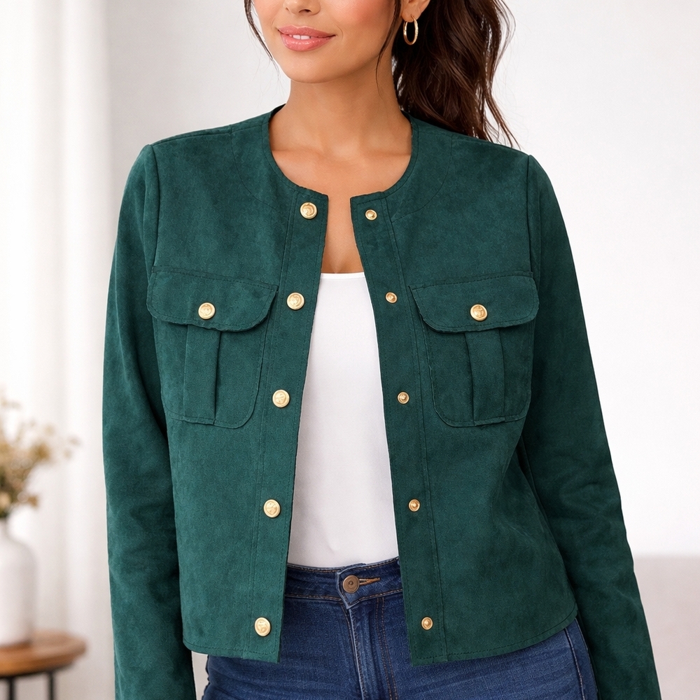 Molly Bracken Green Button-Front Suede Jacket
